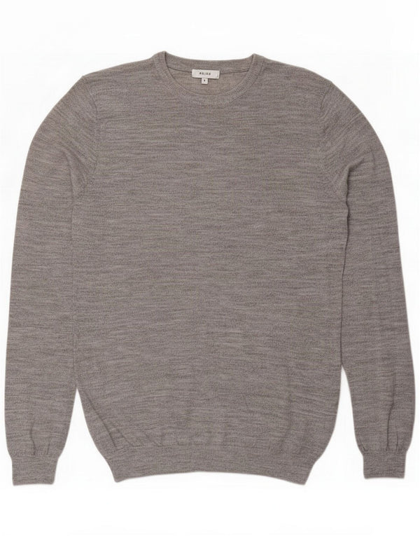 Suéter Reiss con cuello redondo para hombre, pequeño, de lana moteada gris