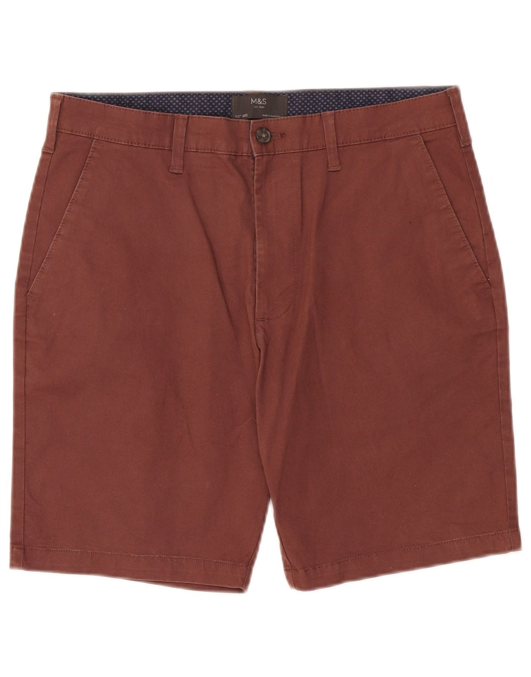 Marks & Spencer Pantalones cortos chinos para hombre W32 Algodón burdeos medio