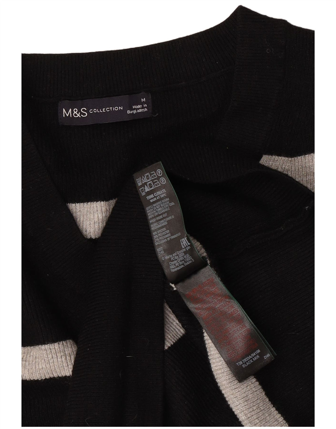 Marks & Spencer Suéter con Cuello en V para Mujer UK 44 Mediano Rayas Negras