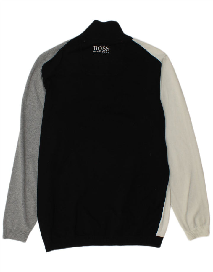 HUGO BOSS Jersey de corte estándar con cuello y cremallera para hombre XL Negro Colorblock