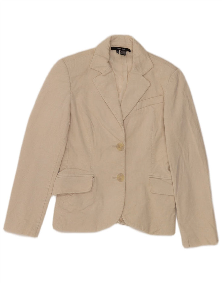 Zara Mujer Chaqueta Blazer De Pana De 2 Botones EU 36 XS Algodón Blanco Roto
