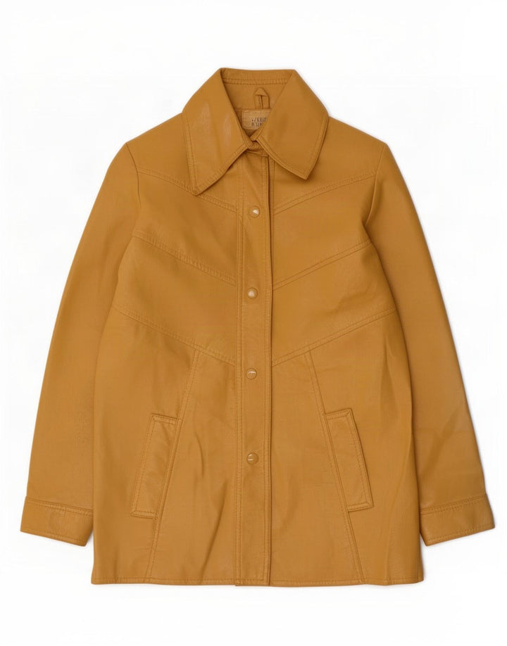 Vintage mujer chaqueta de cuero Reino Unido 8 pequeño amarillo