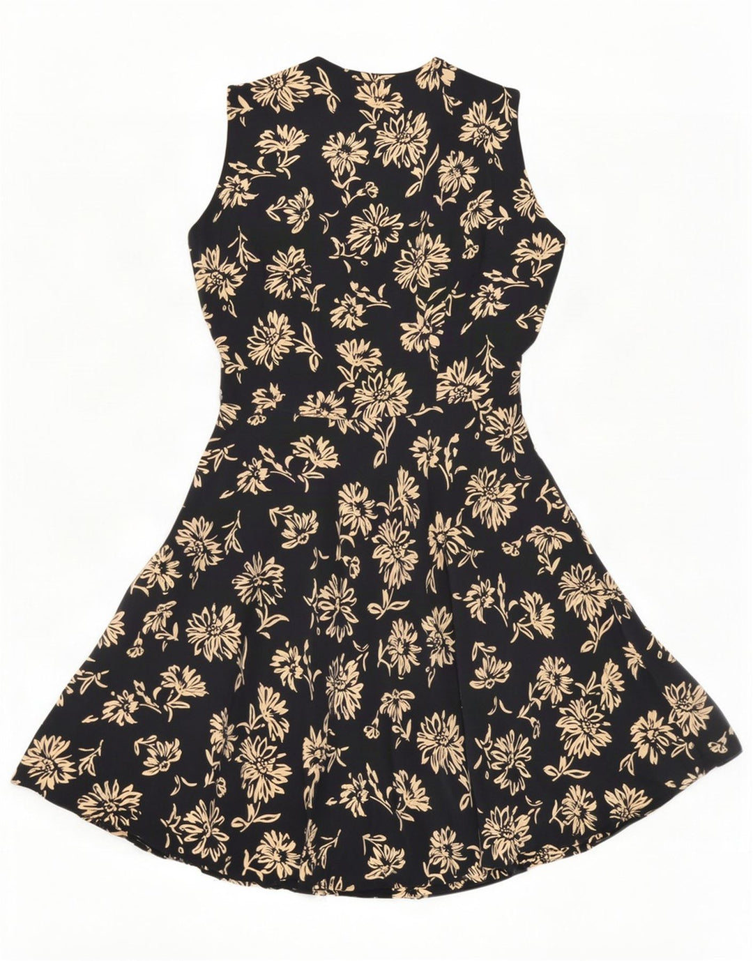 Gianfrediani Vestido Acampanado Sin Mangas IT 42 Seda Floral Negro Mediano