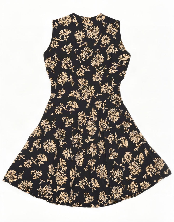 Gianfrediani Vestido Acampanado Sin Mangas IT 42 Seda Floral Negro Mediano