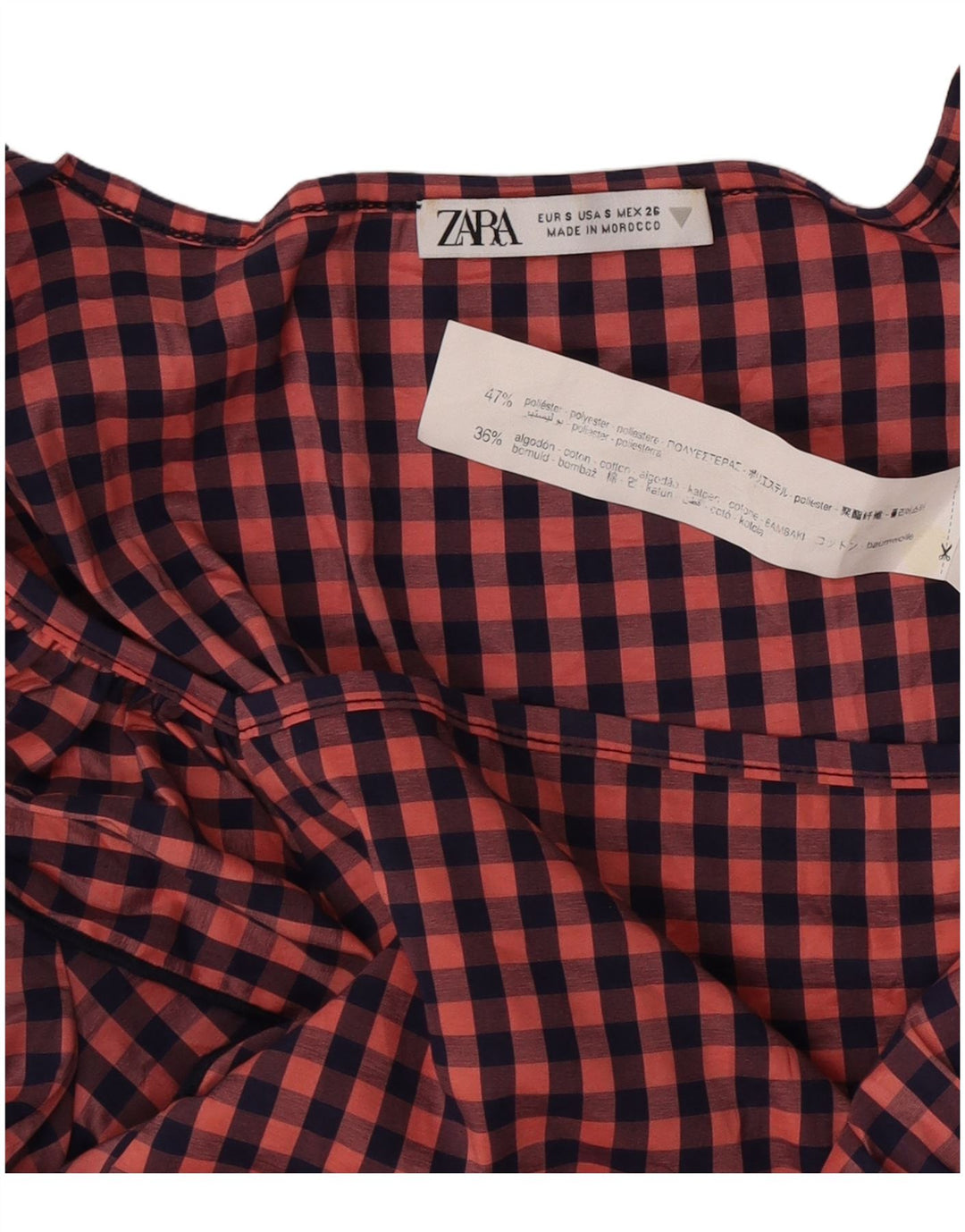 Zara Vestido Imperio Con Volantes Para Mujer UK 10 Small Pink Gingham Poliéster