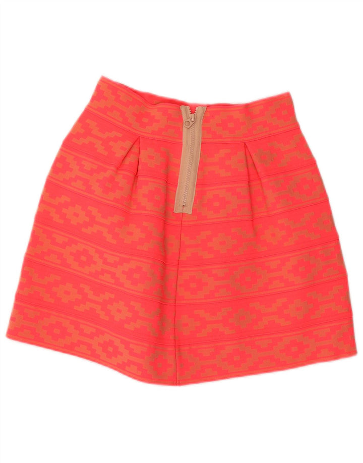 Vintage mujer A-Line falda Reino Unido 14 Medio W28 Naranja Geométrico Poliéster