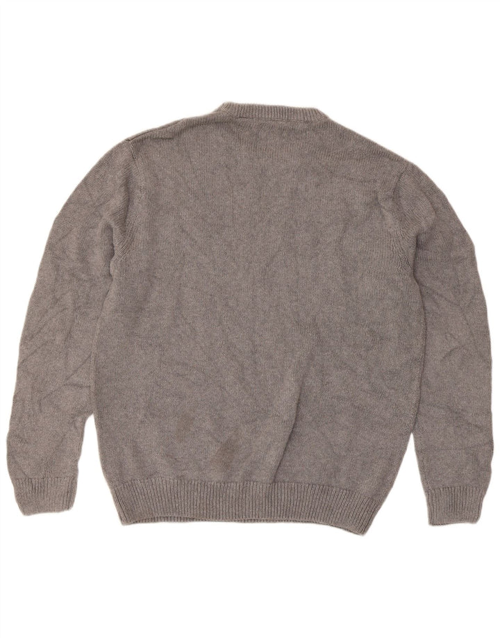 Chaps Suéter tipo jersey con cuello redondo y corte regular para hombre, algodón gris grande