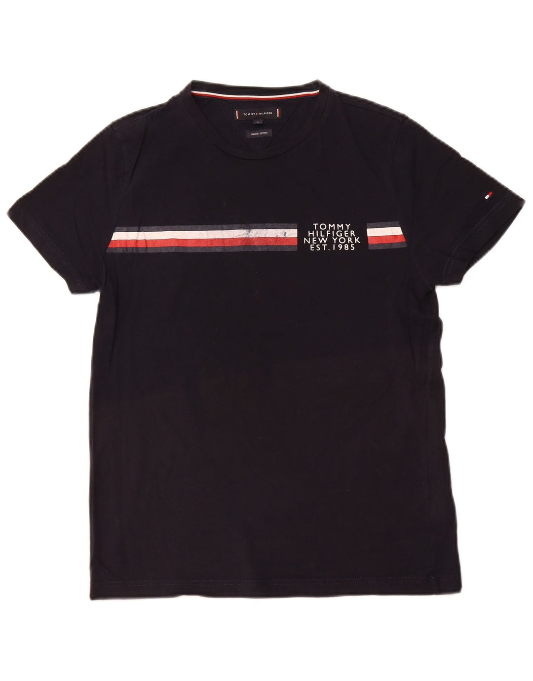 TOMMY HILFIGER Camiseta gráfica para hombre Top pequeño de algodón a rayas negro