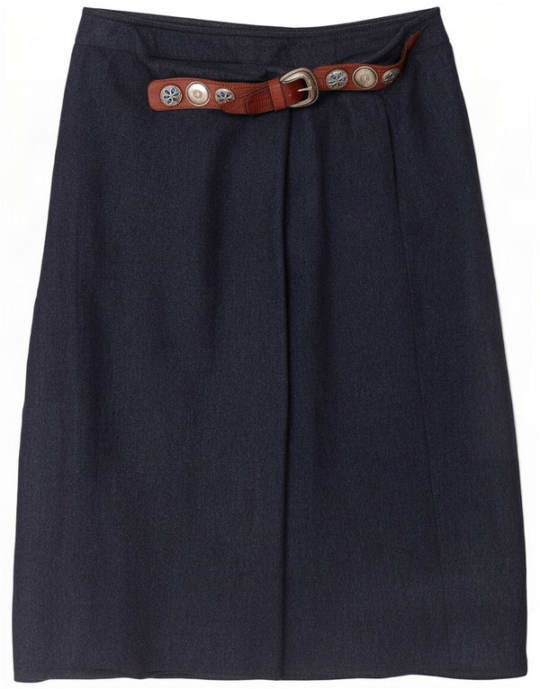 Les Copains Womens Wrap Midi Skirt Medium W30 Navy Blue Wool
