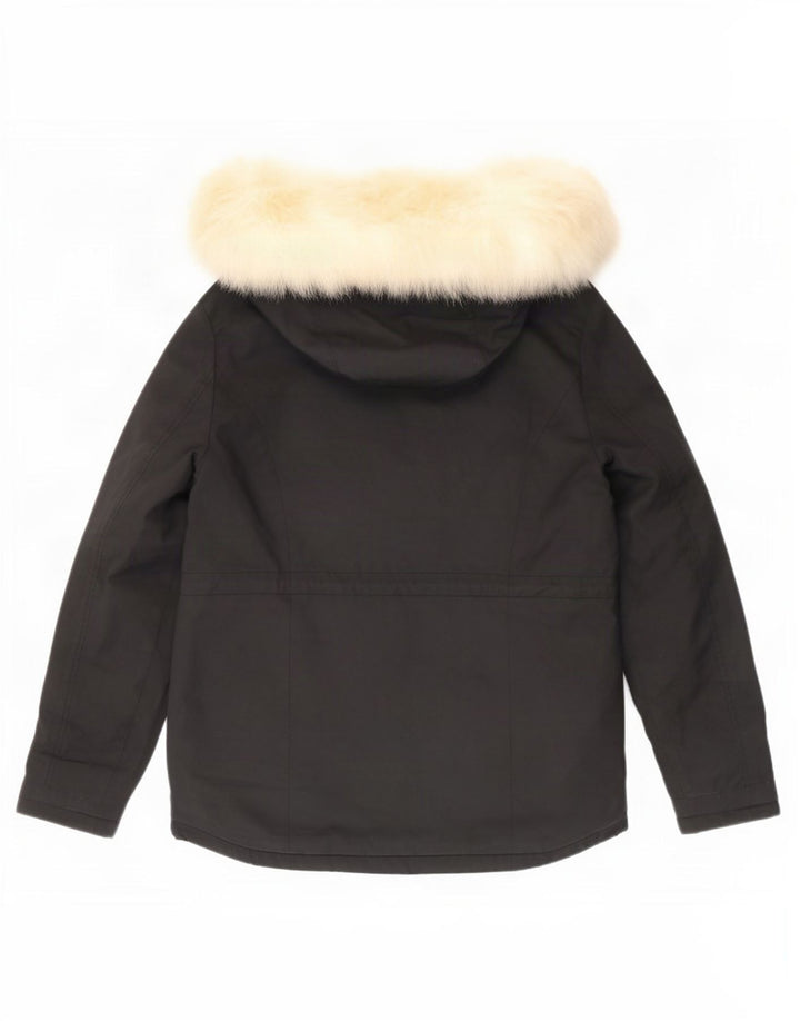 Topshop Parka con capucha para mujer UK 8 Small Poliéster negro