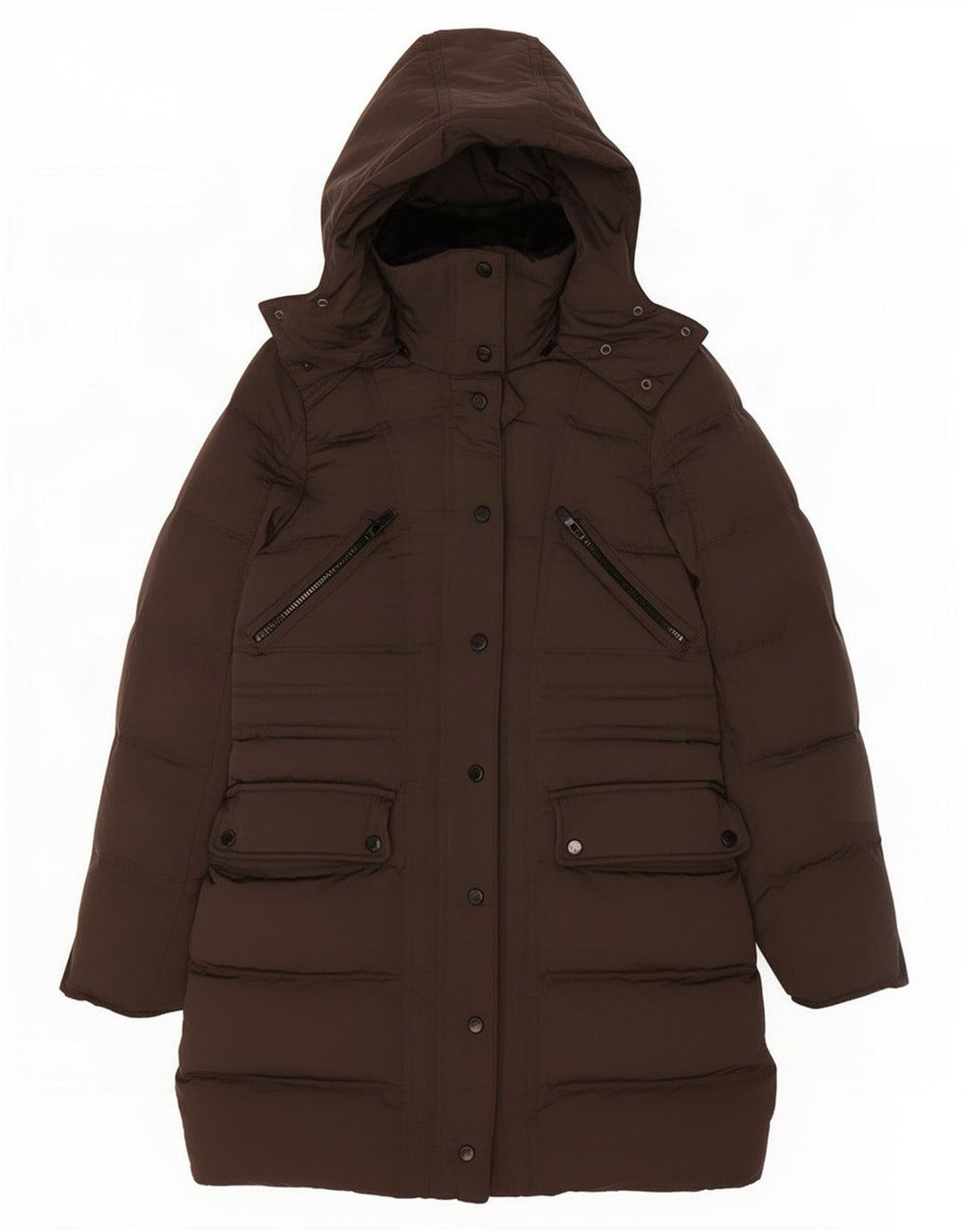 Zara Mujer Abrigo Acolchado Con Capucha UK 40 Pequeño Poliéster Gris