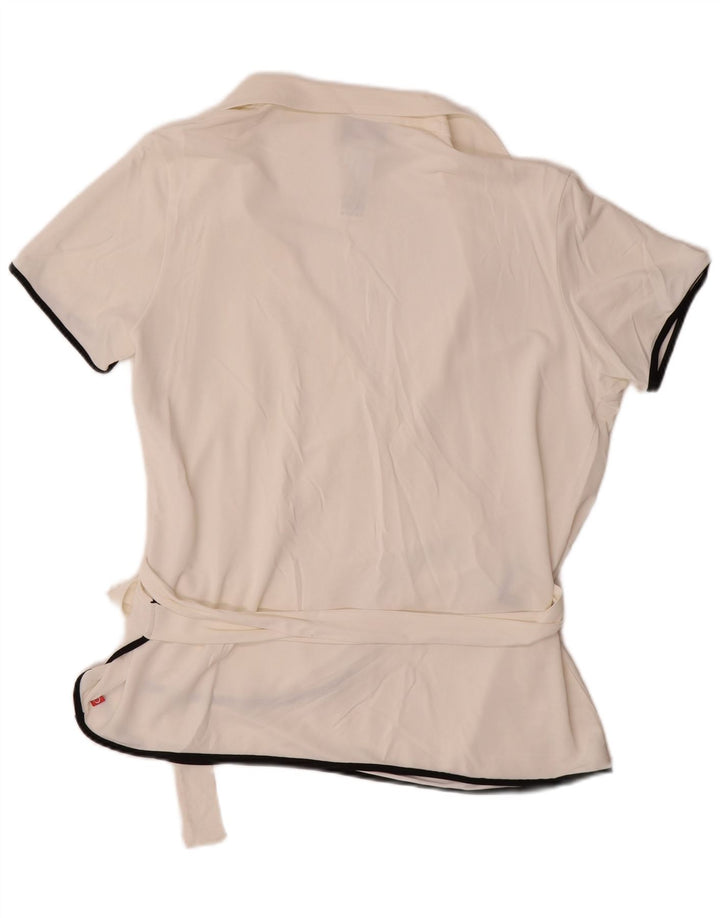 MARINA RINALDI Blusa cruzada de manga corta para mujer UK 44 Medium White