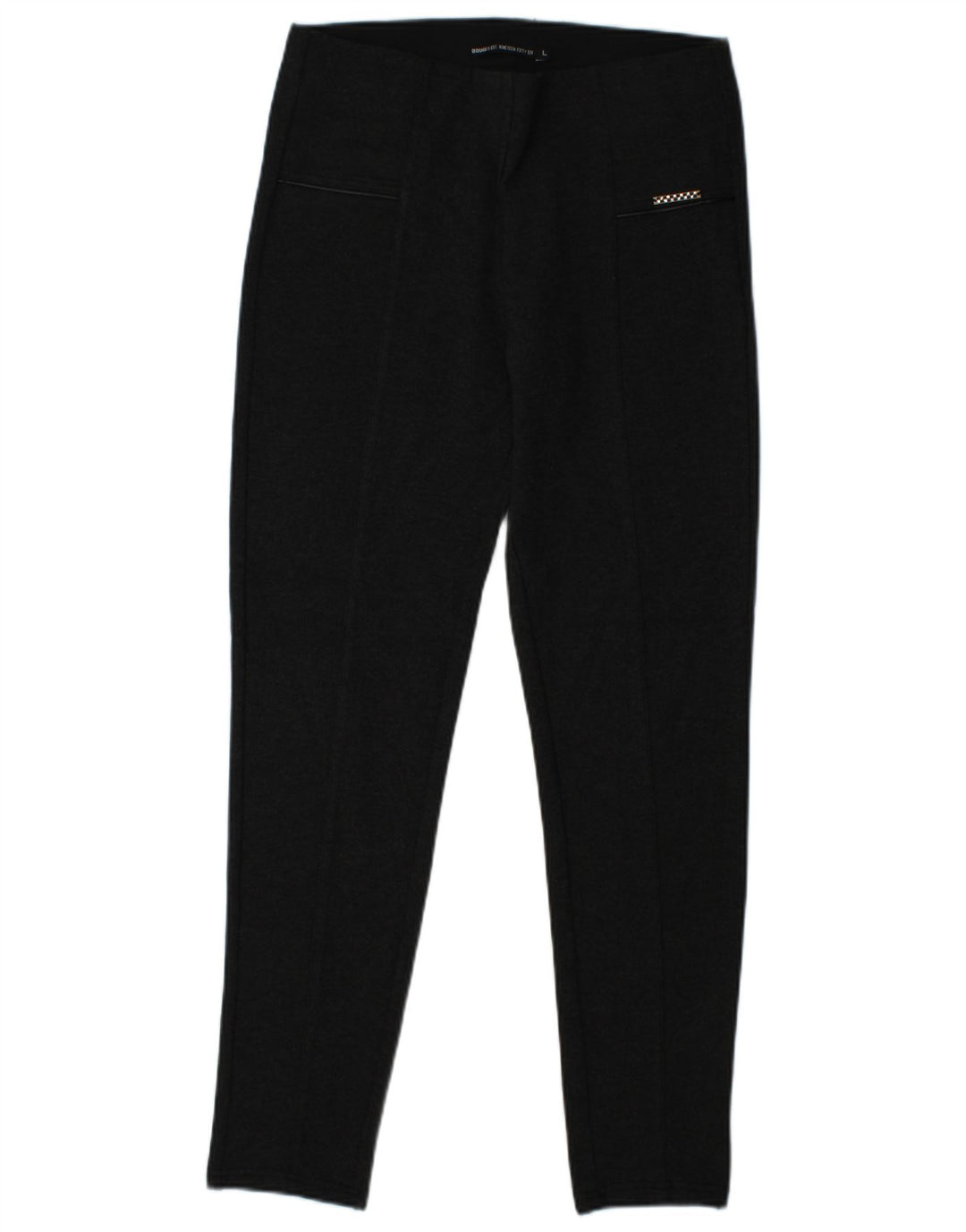 BRUGI Pantalones informales ajustados para mujer, talla grande, W32 L28, viscosa negra