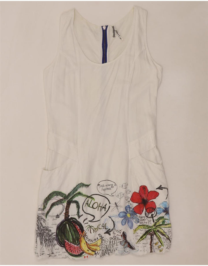 DESIGUAL Vestido de burbujas sin mangas con estampado gráfico para mujer EU 40 Medium White Floral
