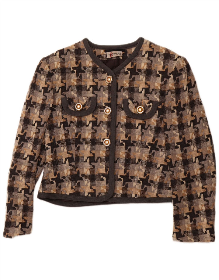 BIANCA Womens Crop 3 Button Blazer Jacket EU 38 Medium Grey Houndstooth