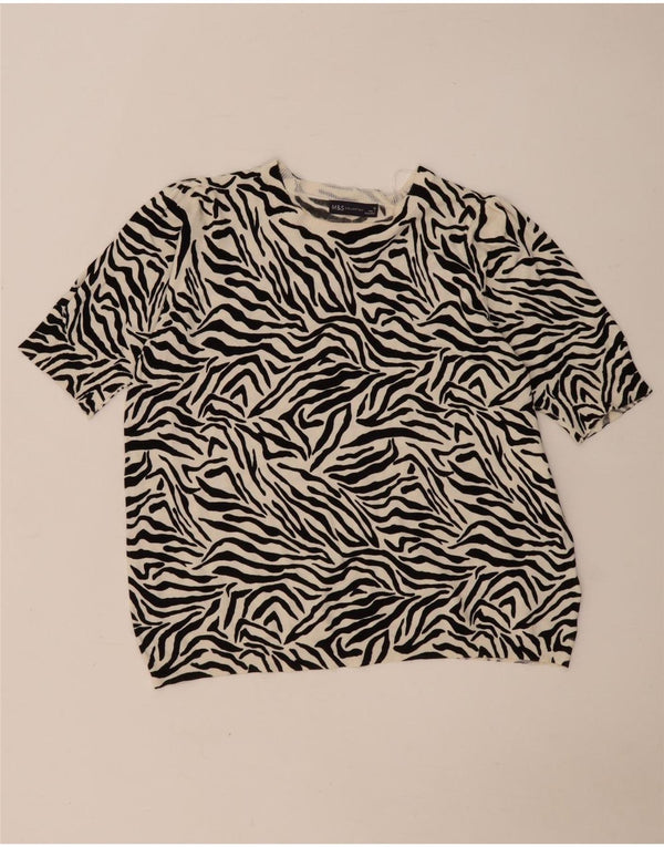Marks & Spencer Blusa para Mujer Top UK 40 XL Off White Animal Print Viscosa