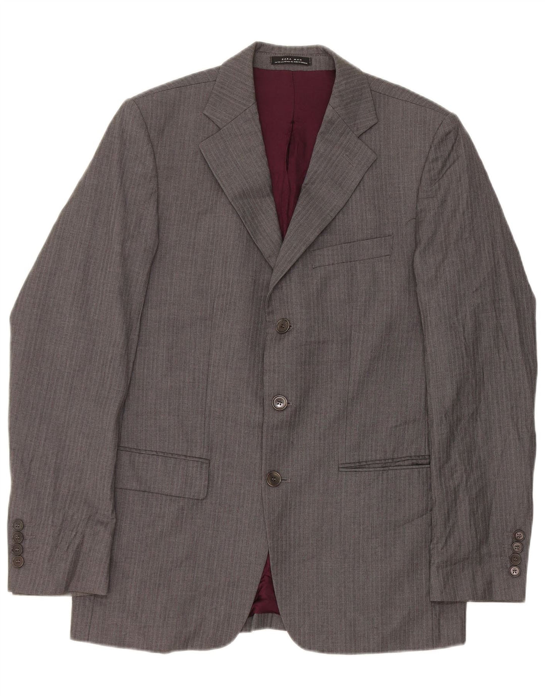 Zara Chaqueta tipo blazer de 3 botones para hombre EU 50 Lana a rayas gris medio