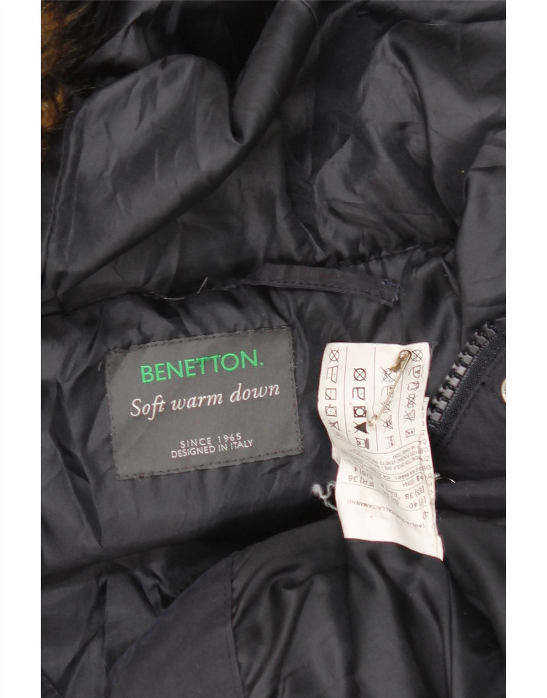 Benetton Abrigo Acolchado Extragrande Con Capucha Para Mujer UK 8 Small Azul Marino