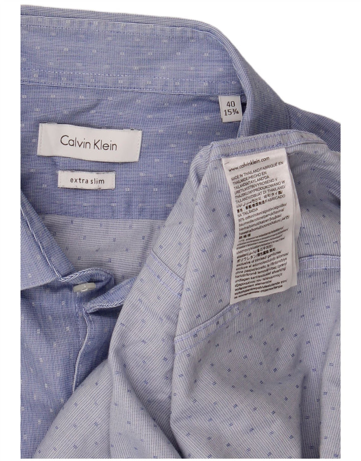 Calvin Klein Camisa extra slim fit para hombre Talla 40 15 1/2 Medio azul manchado