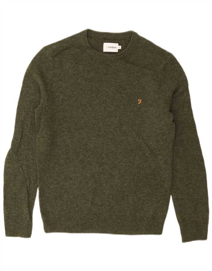 FARAH Jersey De Cuello Redondo Para Hombre Jersey De Lana De Cordero Verde Pequeño