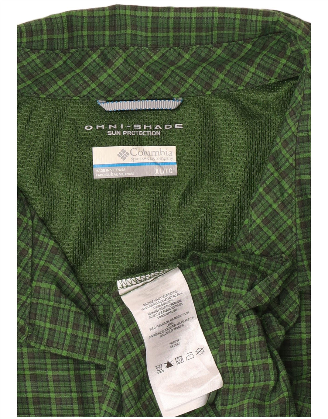 Camisa Columbia Omni-Shade A Cuadros XL Nylon A Cuadros Verde Hombre