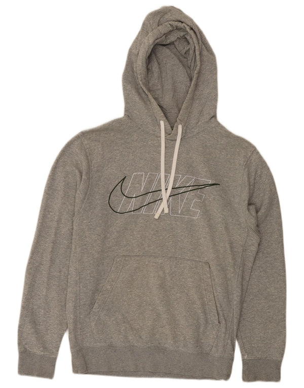Nike Mens Graphic Hoodie Jumper Small Grey Flecked Cotton