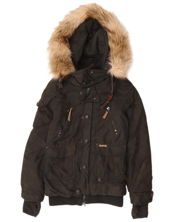 KHUJO Abrigo acolchado con capucha para mujer UK 42 Poliéster caqui medio