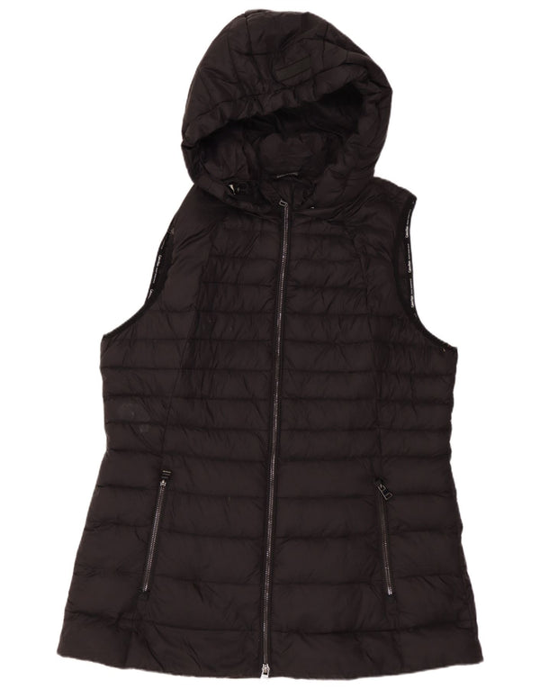 CALVIN KLEIN Chaleco acolchado con capucha para mujer UK 46 Large Nylon negro