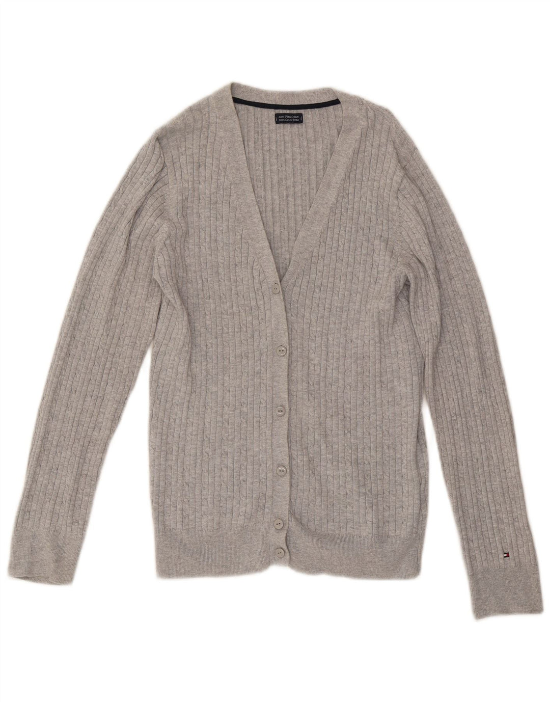 TOMMY HILFIGER Suéter Cárdigan para Mujer UK 12 Algodón Gris Medio