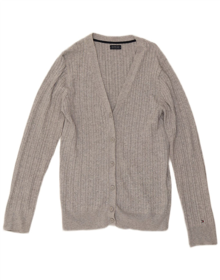 TOMMY HILFIGER Suéter Cárdigan para Mujer UK 12 Algodón Gris Medio