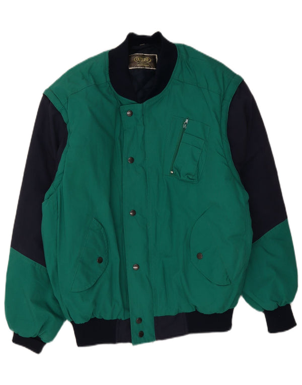 Vintage hombres chaqueta acolchada Reino Unido 40 poliéster colorblock verde grande