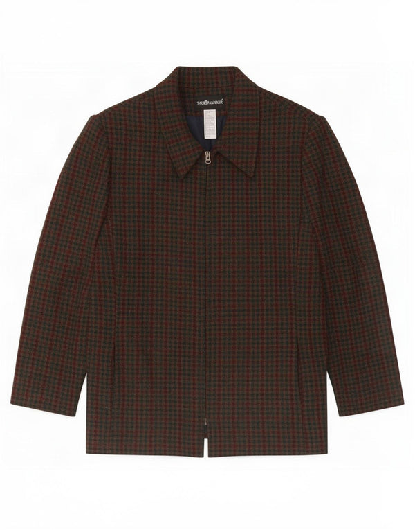 Sag Harbor Chaqueta tipo blazer con cremallera completa para mujer UK 40 XL Lana a cuadros verde