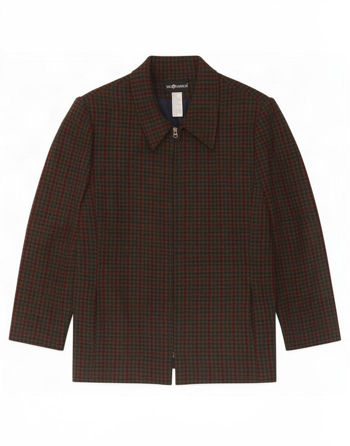 Sag Harbor Chaqueta tipo blazer con cremallera completa para mujer UK 40 XL Lana a cuadros verde