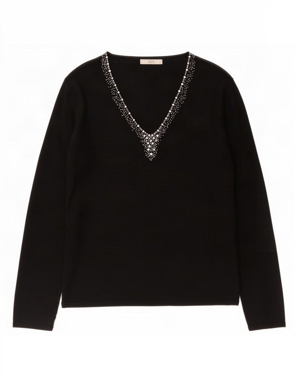 Marks & Spencer Jersey con Cuello en V para Mujer UK 46 Large Viscosa Negra