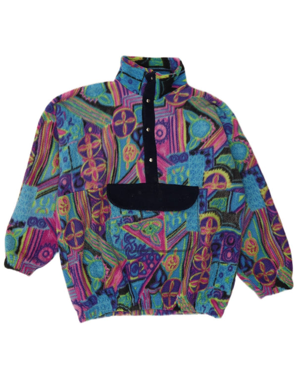 Vintage hombres Anorak Fleece Jumper grande multicolor geométrico poliamida