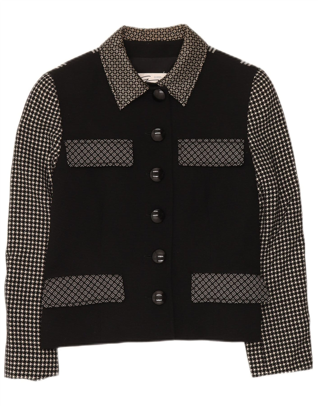 GENNY Chaqueta tipo blazer de 6 botones para mujer UK 44 Medium Black Patchwork