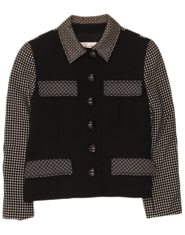 GENNY Chaqueta tipo blazer de 6 botones para mujer UK 44 Medium Black Patchwork