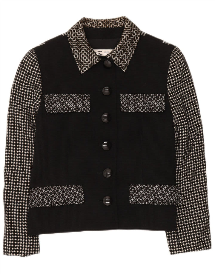 GENNY Chaqueta tipo blazer de 6 botones para mujer UK 44 Medium Black Patchwork