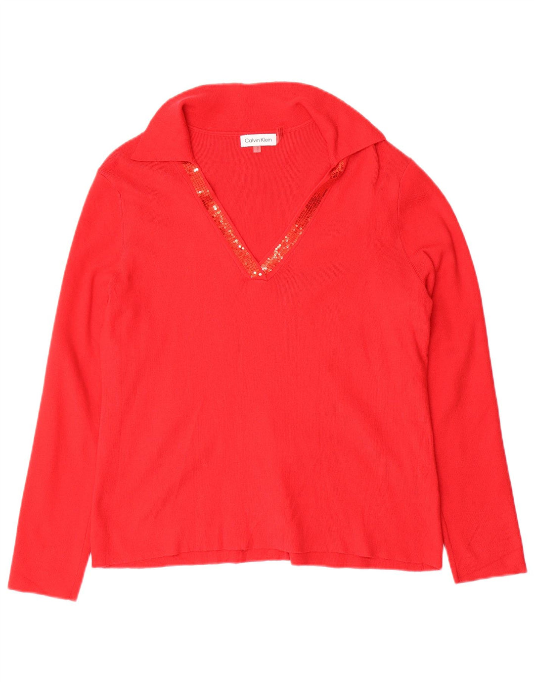 CALVIN KLEIN Suéter tipo jersey con cuello polo para mujer UK 44 Viscosa roja mediana