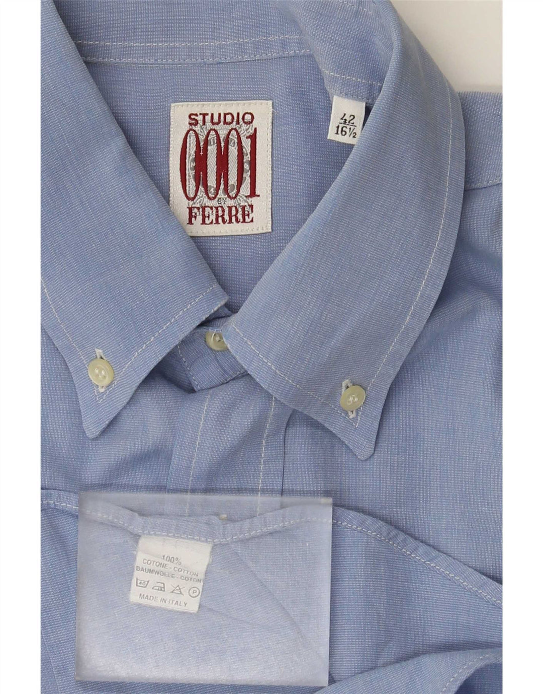 Ferre Camisa Hombre Talla 42 16 1/2 Grande Azul Algodón
