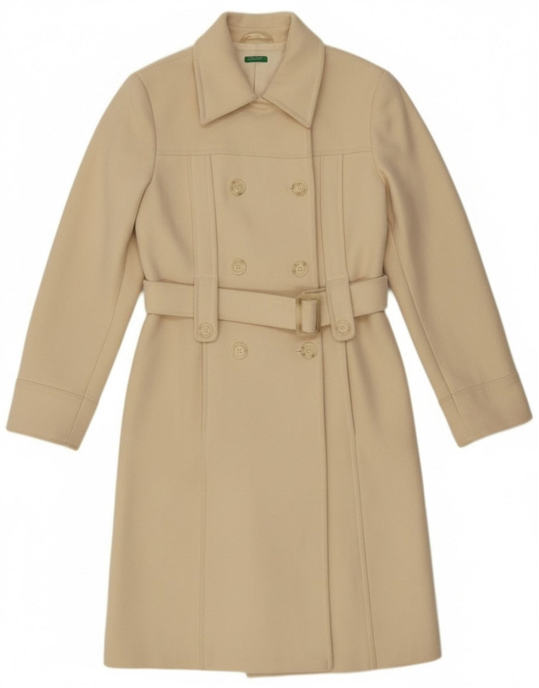 Benetton Abrigo Cruzado IT 44 Mediano De Lana Blanco Roto