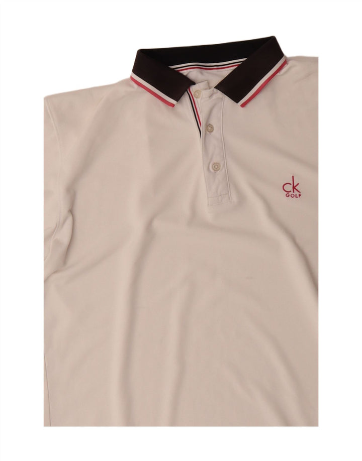 CALVIN KLEIN Polo de golf para hombre Grande Blanco Colorblock Poliéster