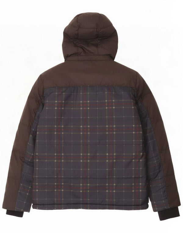 Chaqueta acolchada con capucha Superdry para hombre ES 42 XL Nylon a cuadros marrón
