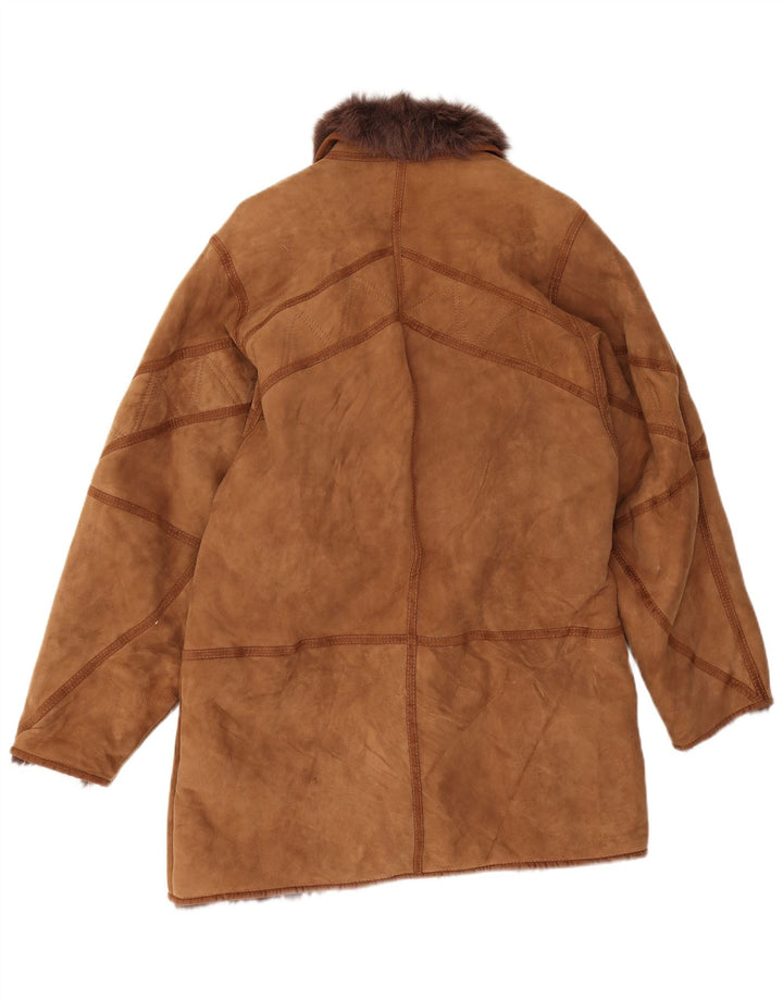 Abrigo vintage de piel de oveja de gran tamaño para mujer IT 44 Beige medio
