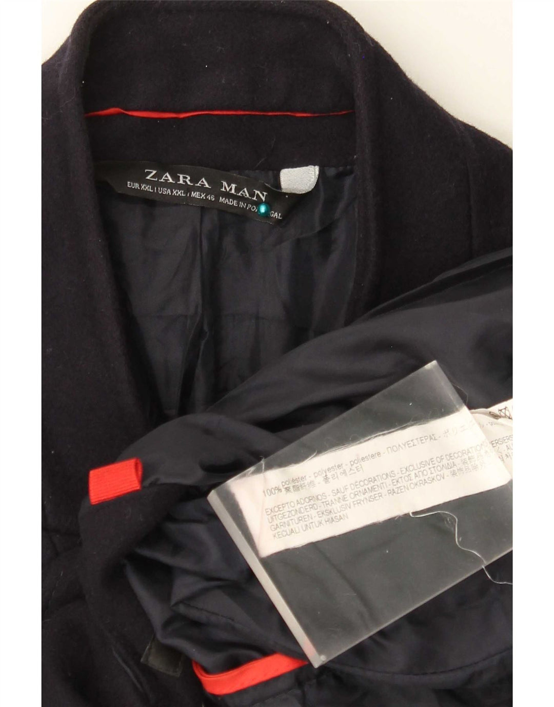 Zara Hombre Abrigo UK 44 2XL Azul Marino Poliéster