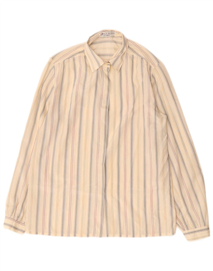 Vintage mujer camisa de gran tamaño blusa EU 40 poliéster a rayas beige medio