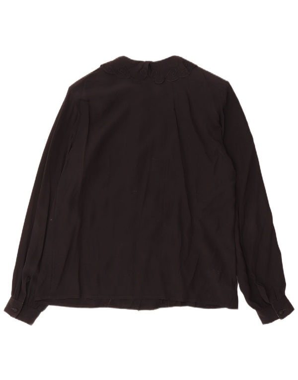 Vintage mujer camisa blusa Reino Unido 12 acetato negro medio