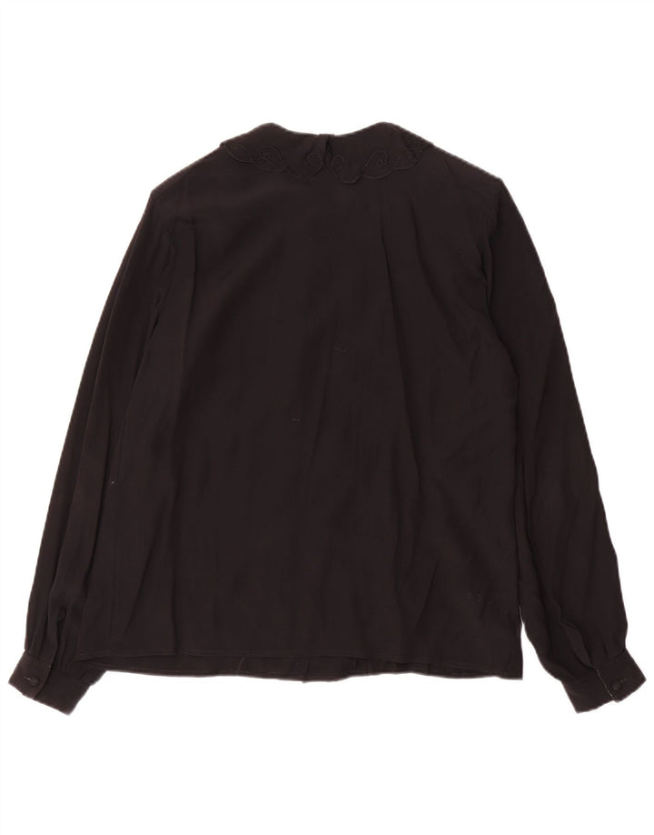 Vintage mujer camisa blusa Reino Unido 12 acetato negro medio