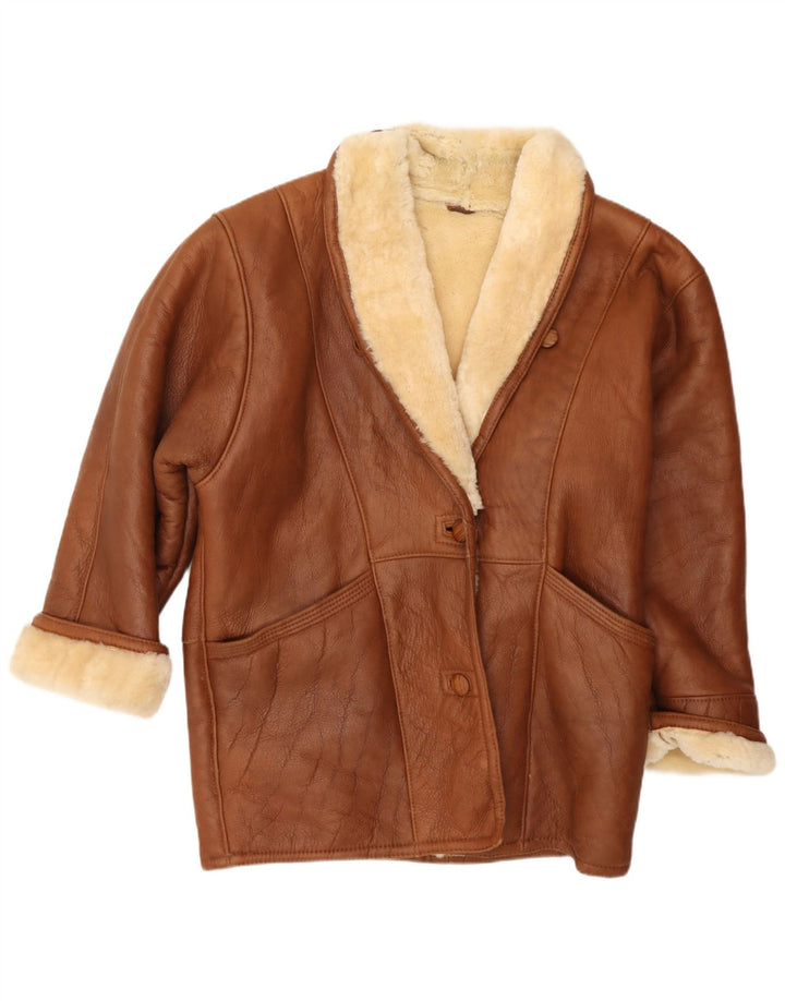 Vintage mujer chaqueta de piel de gran tamaño US 8 cuero marrón medio