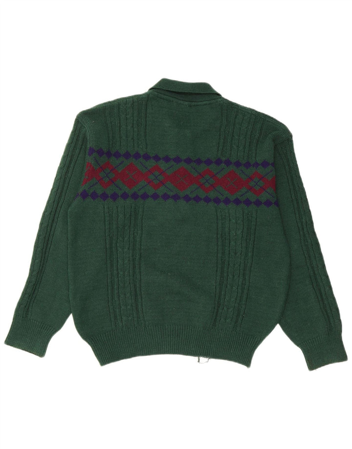 KAPPA Hombre Polo Cuello Jersey Jersey De Lana Geométrica Verde Medio